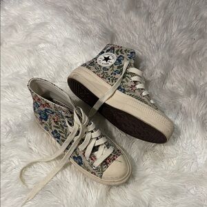 Converse Floral Jacquard High-Top Sneakers - Cream and Blue